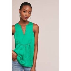 Maeve Emerald Green Sleeveless V-Neck Blouse